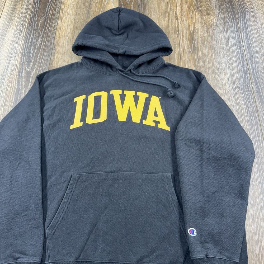 Iowa Hawkeyes Champion Reverse Weave Hoodie Mens XL Black Sweatshirt Team Heavy